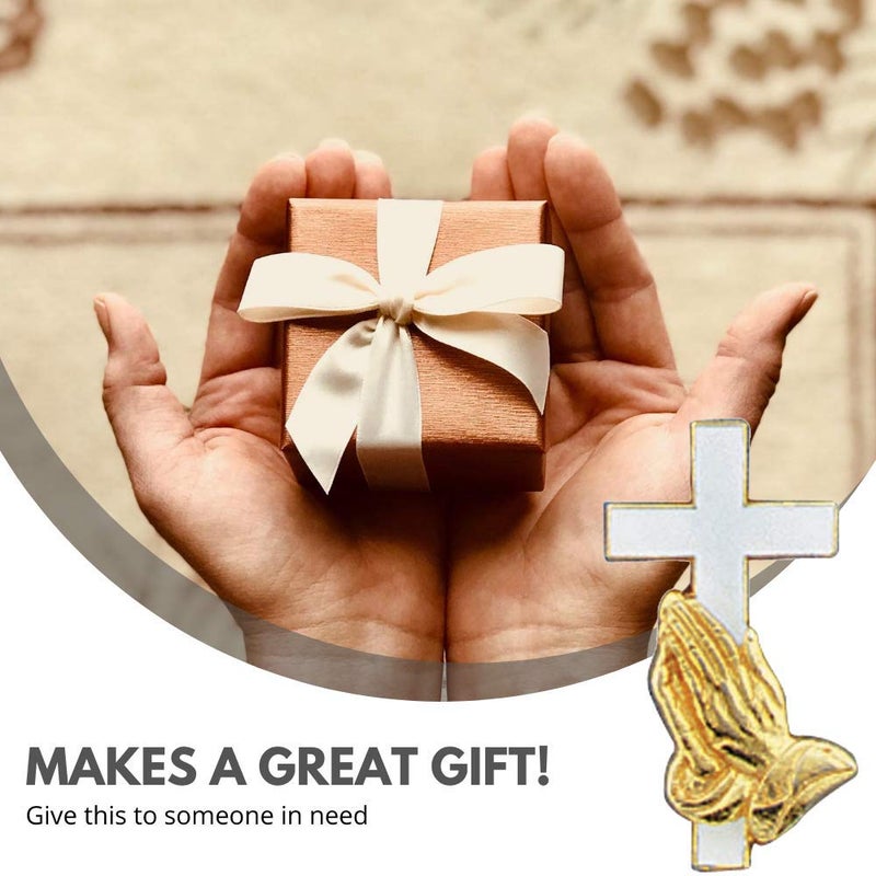 Autom Cross & Praying Hands Gold Plated Lapel Pin - Image 5